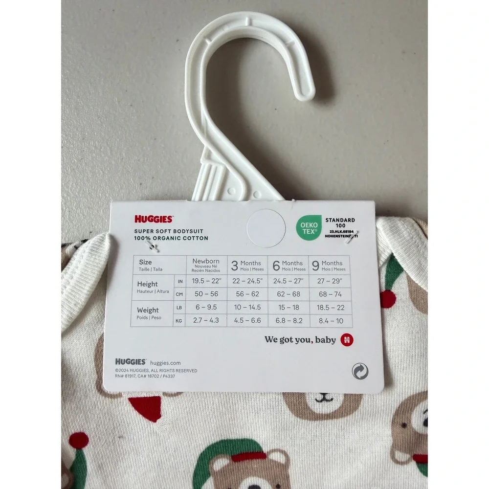 Huggies‎ Babywear Newborn 3PK Organic Cotton Long Sleeve Bodysuits Holidays NB